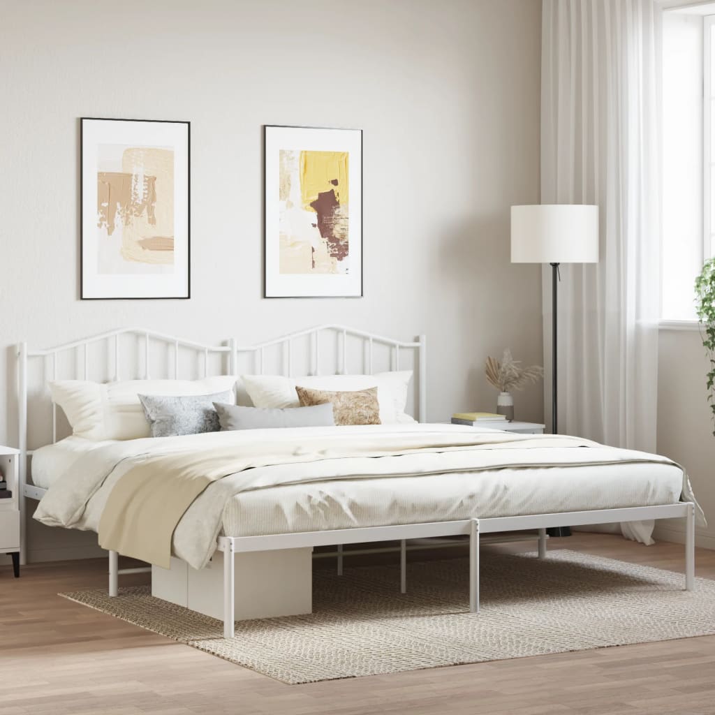 Metal Bed Frame without Mattress with Headboard White 193x203cm