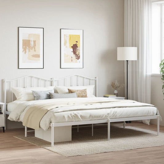 Metal Bed Frame without Mattress with Headboard White 193x203cm