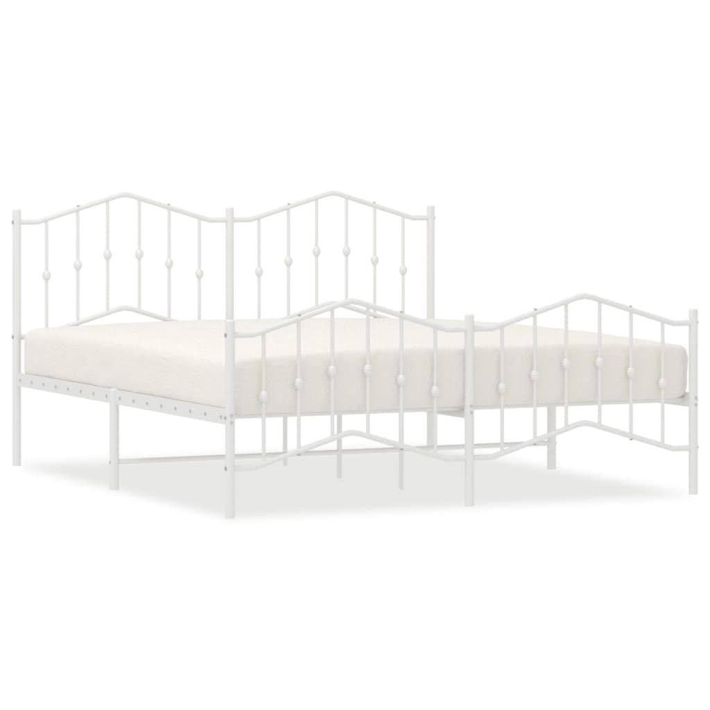 Metal Bed Frame without Mattress with Footboard White 183x213cm