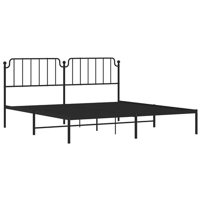 Metal Bed Frame without Mattress with Headboard Black 193x203cm