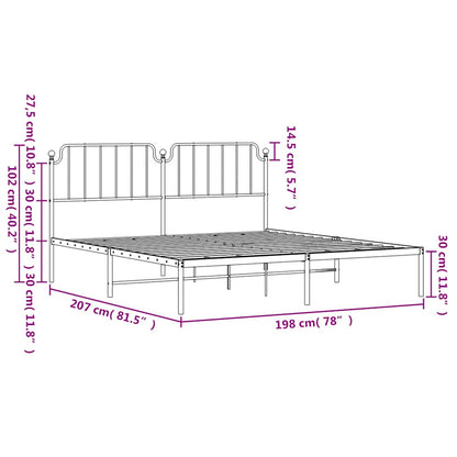 Metal Bed Frame without Mattress with Headboard Black 193x203cm