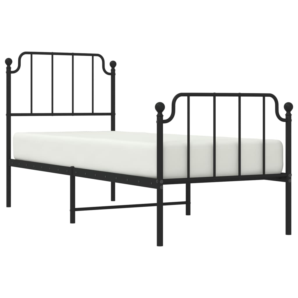 Metal Bed Frame without Mattress with Footboard Black 80x200cm
