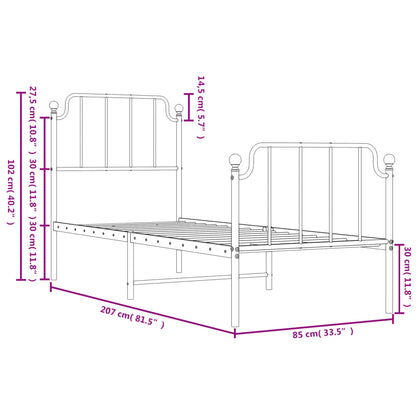 Metal Bed Frame without Mattress with Footboard Black 80x200cm