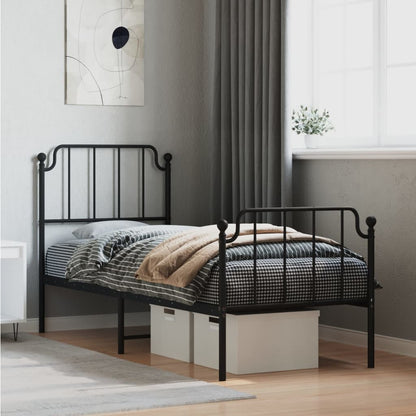 Metal Bed Frame without Mattress with Footboard Black 80x200cm