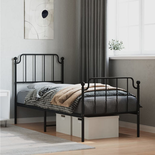 Metal Bed Frame without Mattress with Footboard Black 80x200cm