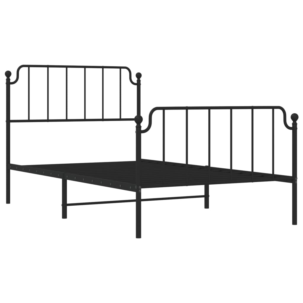 Metal Bed Frame without Mattress with Footboard Black 107x203cm