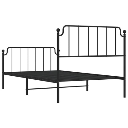 Metal Bed Frame without Mattress with Footboard Black 107x203cm