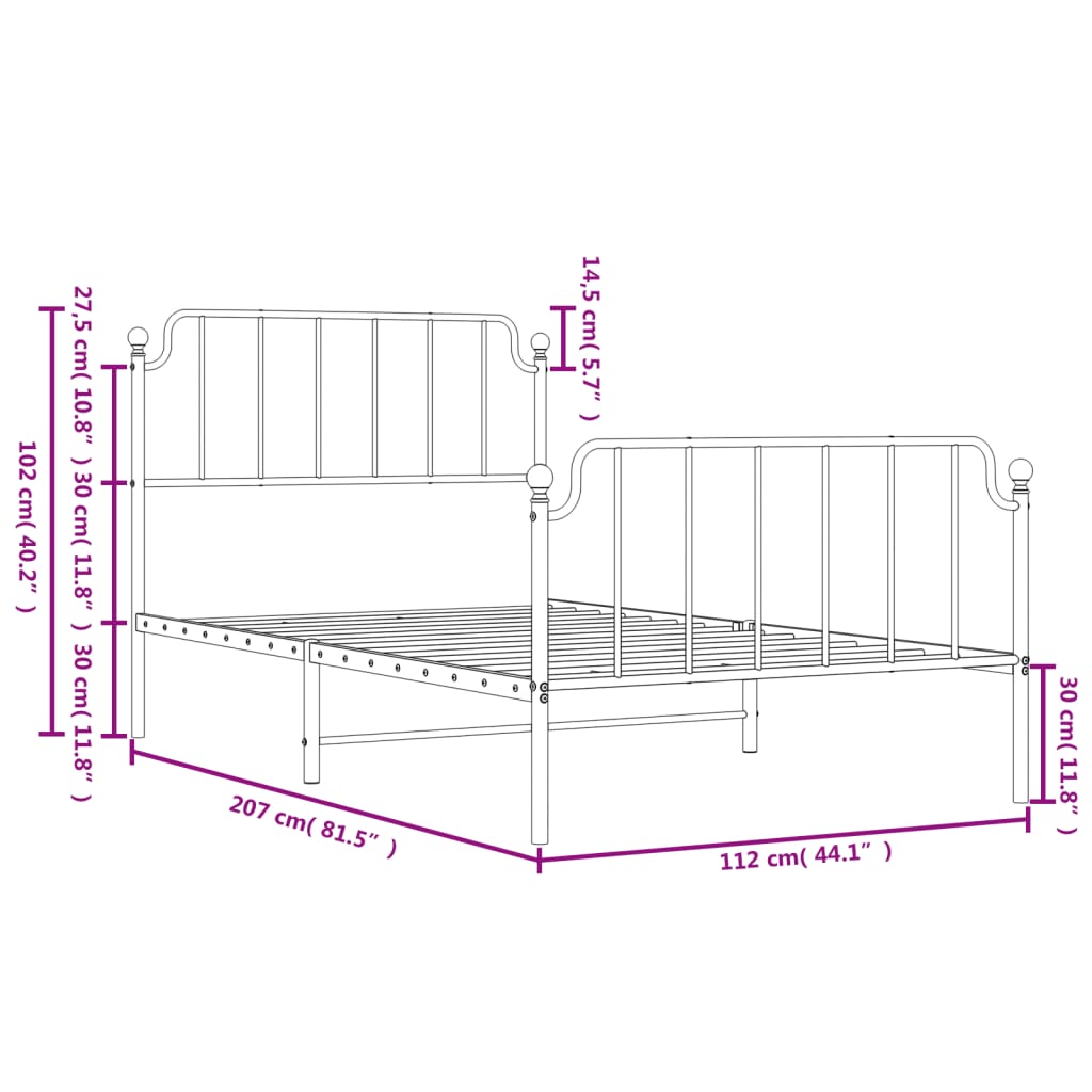 Metal Bed Frame without Mattress with Footboard Black 107x203cm