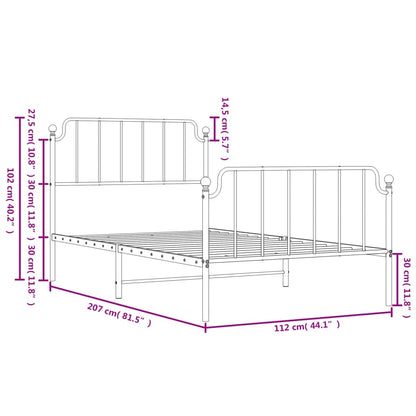 Metal Bed Frame without Mattress with Footboard Black 107x203cm