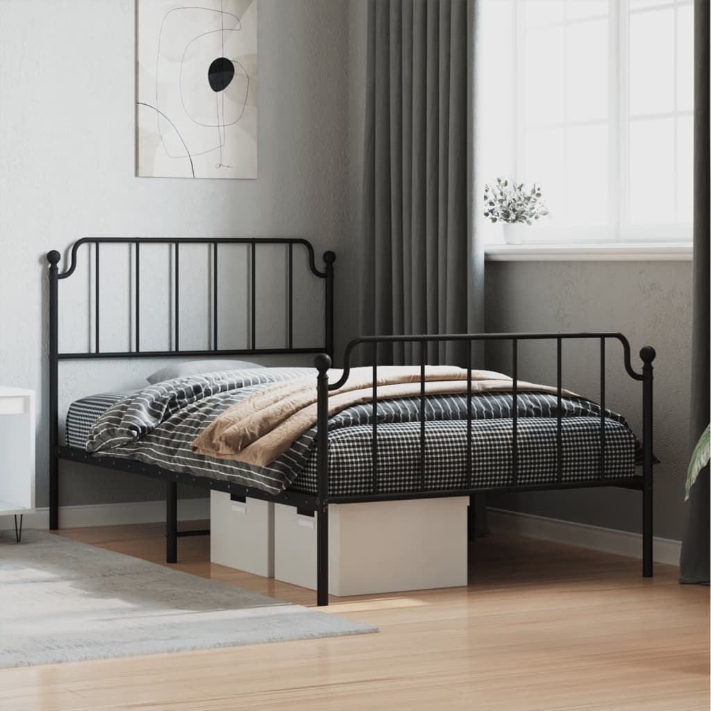 Metal Bed Frame without Mattress with Footboard Black 107x203cm
