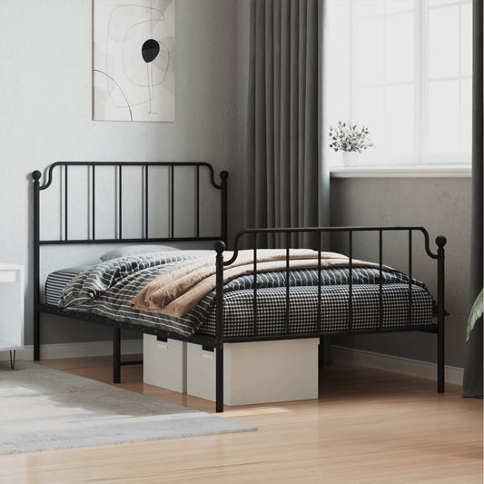 Metal Bed Frame without Mattress with Footboard Black 107x203cm