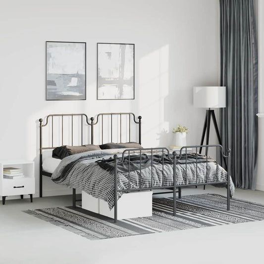 Metal Bed Frame without Mattress with Footboard Black 183x213cm