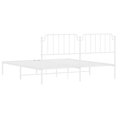 Metal Bed Frame without Mattress with Headboard White 183x213cm