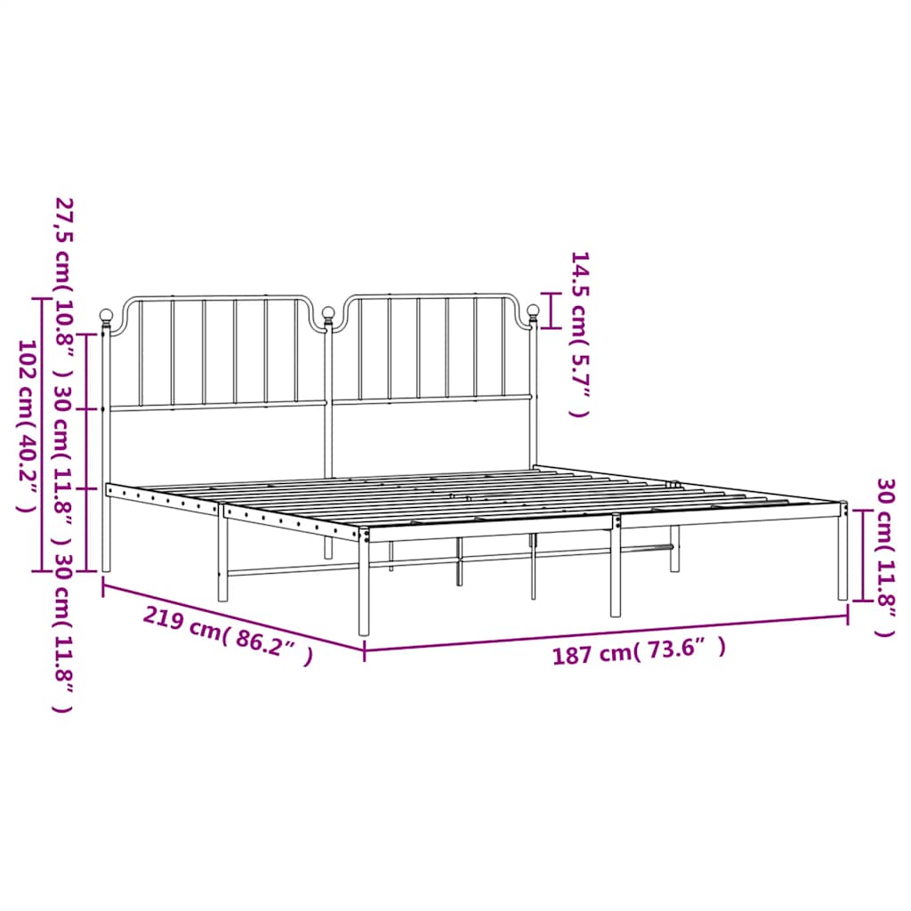 Metal Bed Frame without Mattress with Headboard White 183x213cm