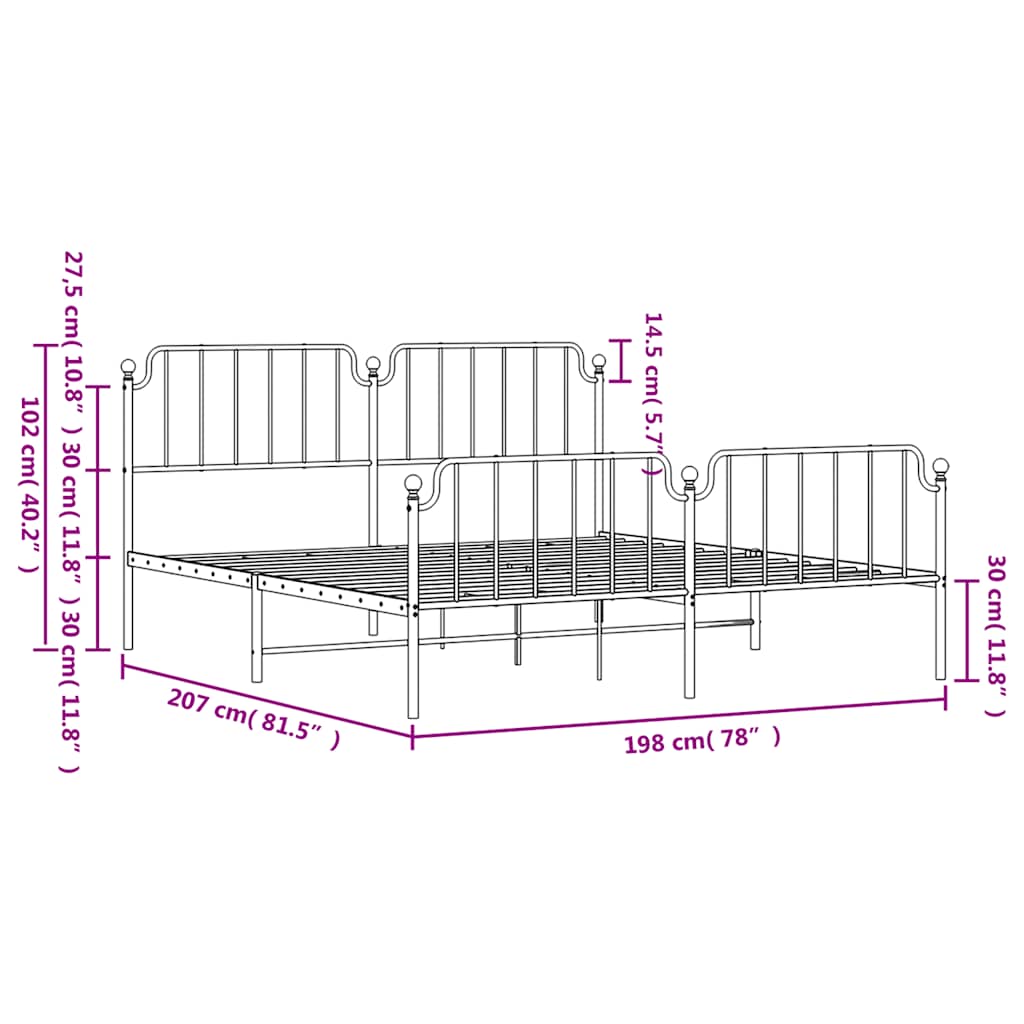 Metal Bed Frame without Mattress with Footboard White 193x203cm