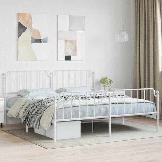 Metal Bed Frame without Mattress with Footboard White 193x203cm