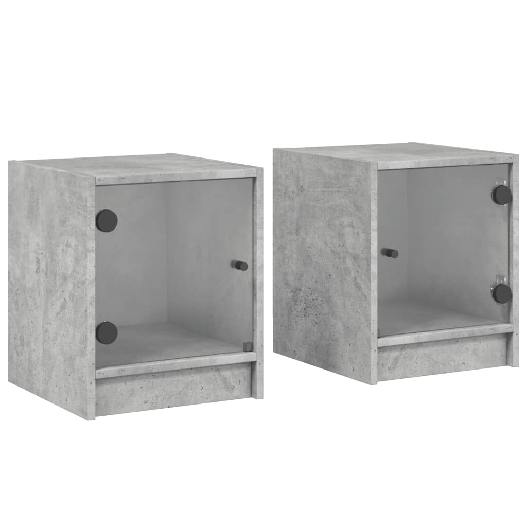 Bedside Cabinets with Glass Doors 2 pcs Concrete Grey 35x37x42 cm