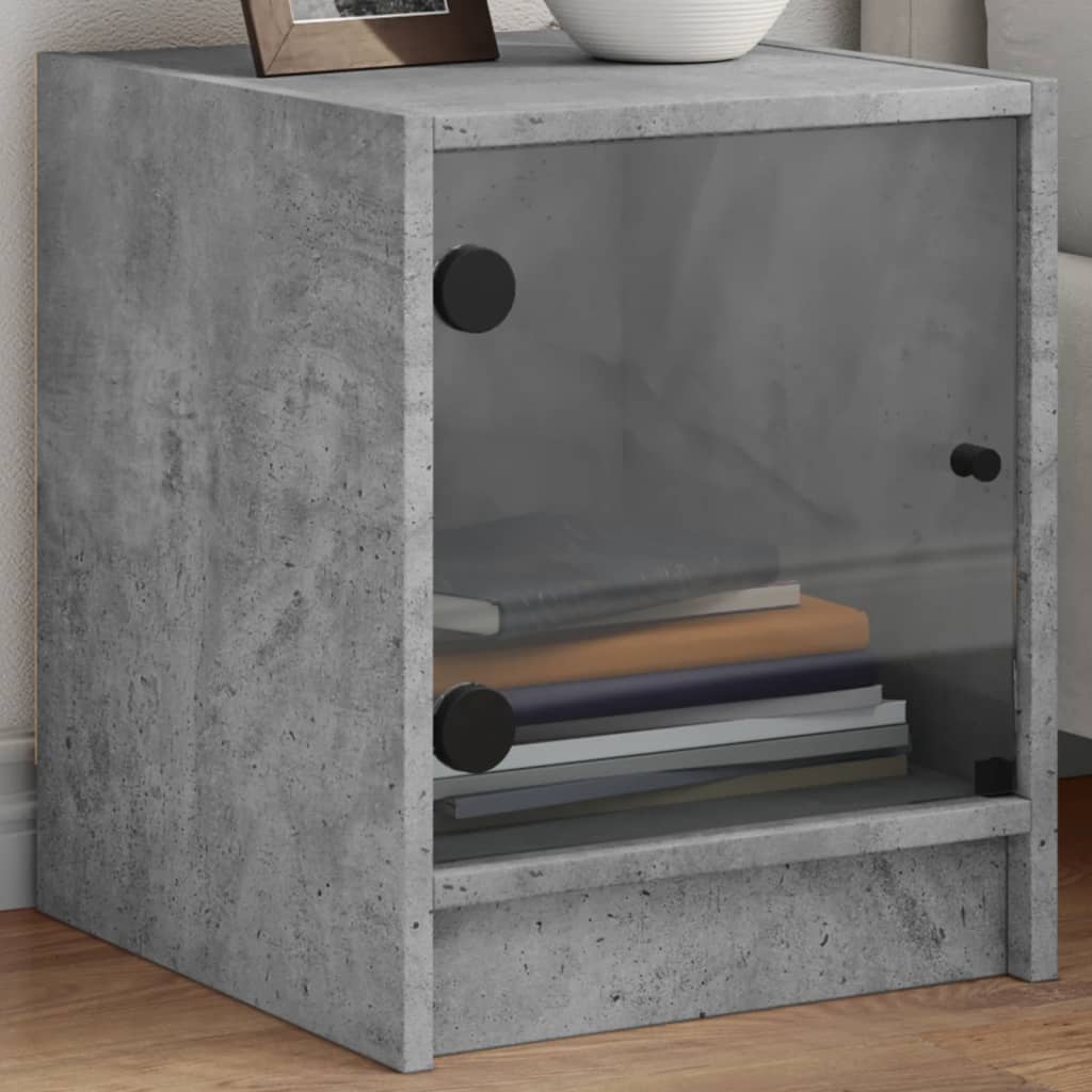 Bedside Cabinets with Glass Doors 2 pcs Concrete Grey 35x37x42 cm