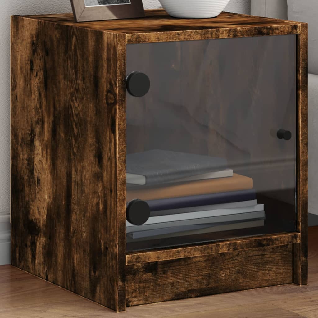 Bedside Cabinet with Glass Door Smoked Oak 35x37x42 cm