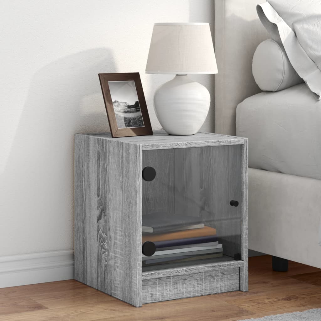 Bedside Cabinet with Glass Door Grey Sonoma 35x37x42 cm