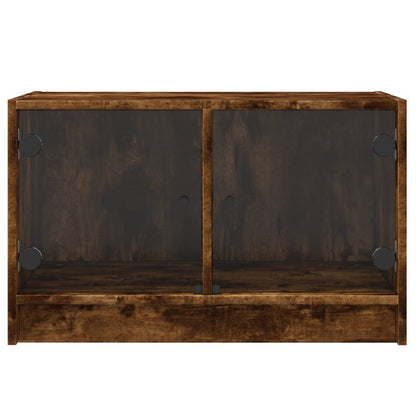 TV Cabinet with Glass Doors Smoked Oak 68x37x42 cm