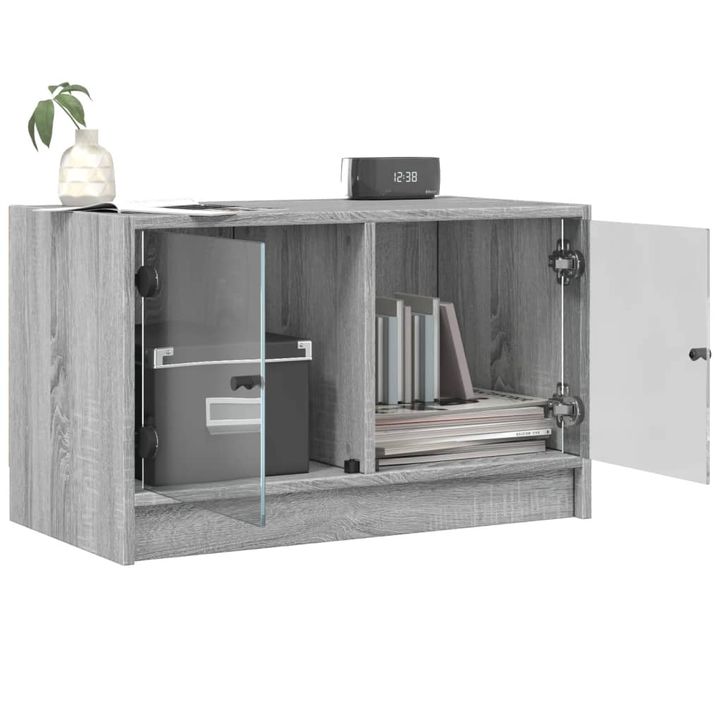 TV Cabinet with Glass Doors Grey Sonoma 68x37x42 cm