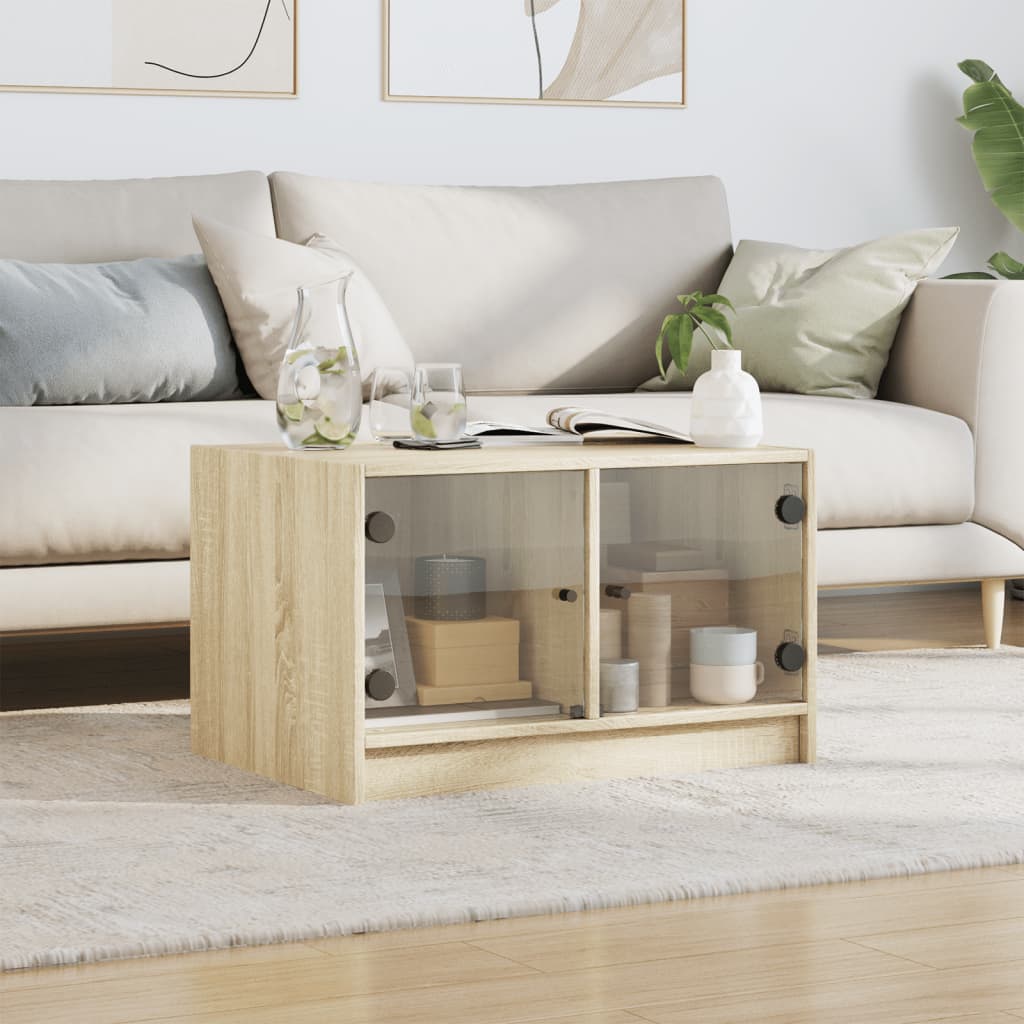 Coffee Table with Glass Doors Sonoma Oak 68x50x42 cm