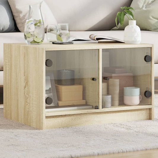 Coffee Table with Glass Doors Sonoma Oak 68x50x42 cm