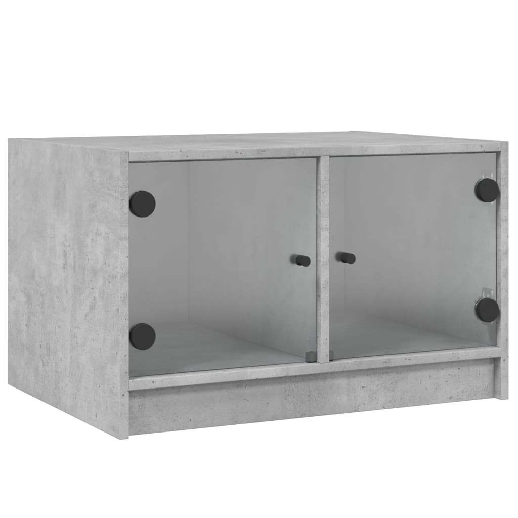 Coffee Table with Glass Doors Concrete Grey 68x50x42 cm