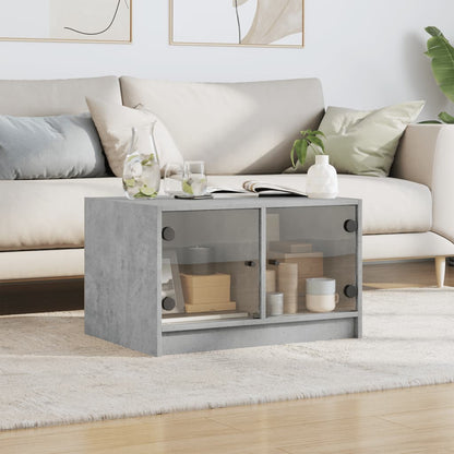 Coffee Table with Glass Doors Concrete Grey 68x50x42 cm