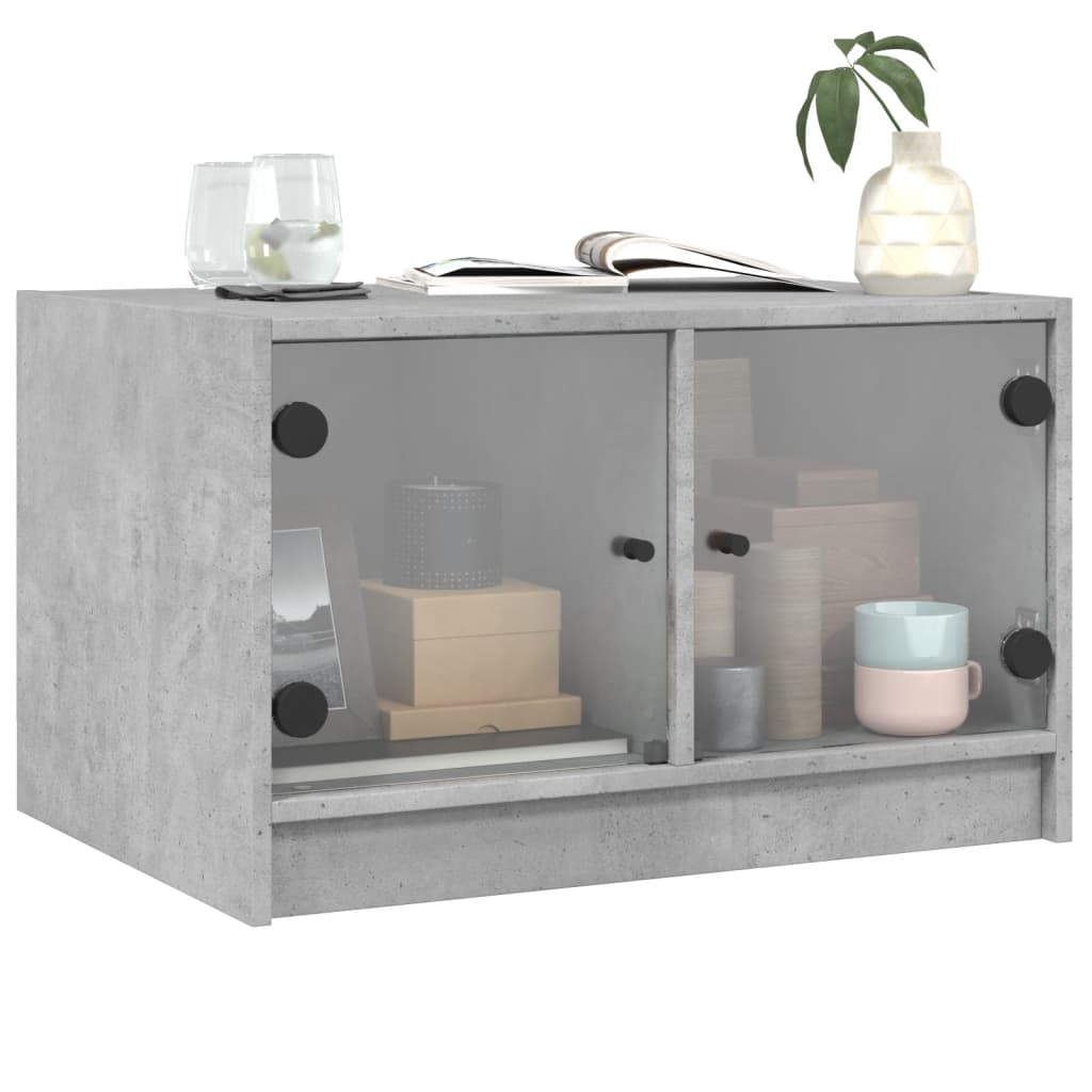 Coffee Table with Glass Doors Concrete Grey 68x50x42 cm