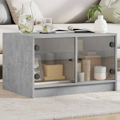 Coffee Table with Glass Doors Concrete Grey 68x50x42 cm