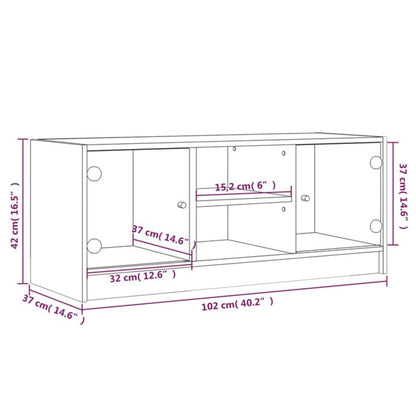 TV Cabinet with Glass Doors Smoked Oak 102x37x42 cm