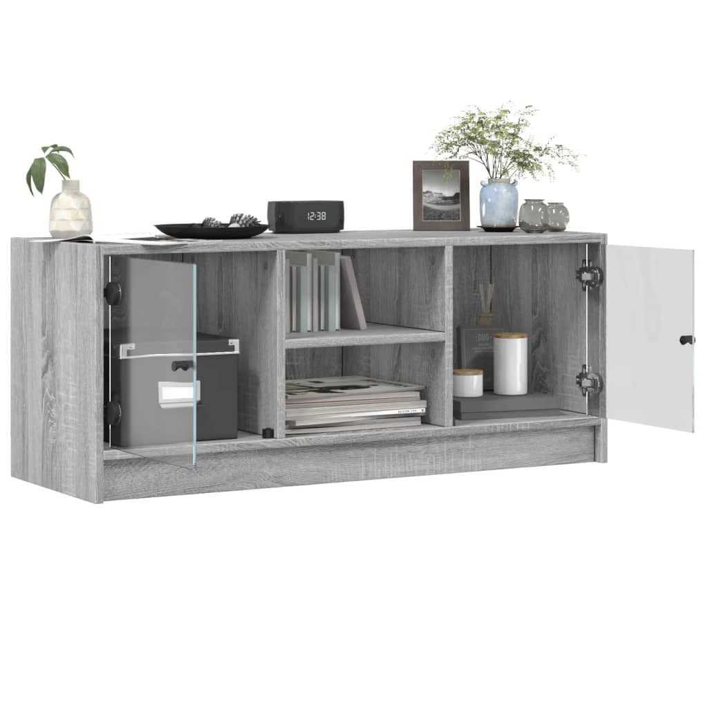 TV Cabinet with Glass Doors Grey Sonoma 102x37x42 cm