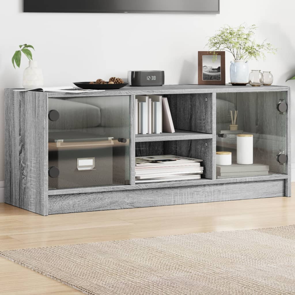 TV Cabinet with Glass Doors Grey Sonoma 102x37x42 cm