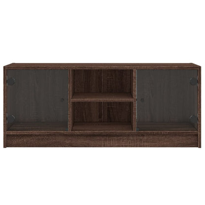 TV Cabinet with Glass Doors Brown Oak 102x37x42 cm