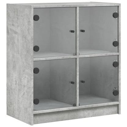 Side Cabinet with Glass Doors Concrete Grey 68x37x75.5 cm