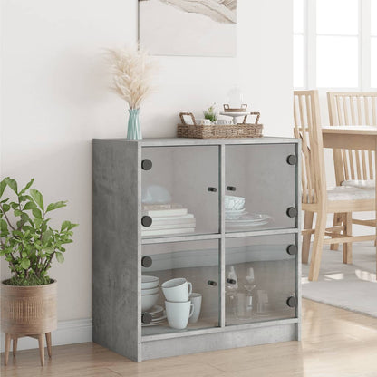 Side Cabinet with Glass Doors Concrete Grey 68x37x75.5 cm