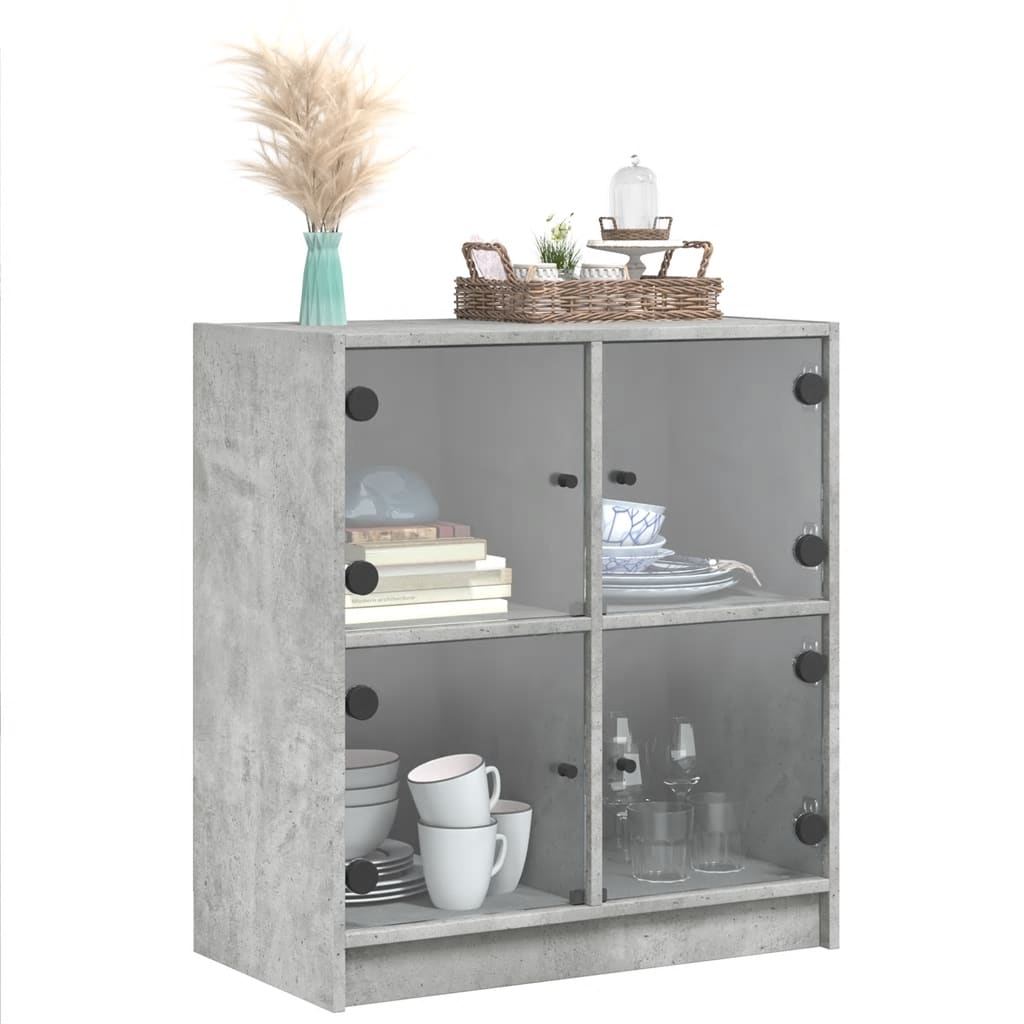 Side Cabinet with Glass Doors Concrete Grey 68x37x75.5 cm