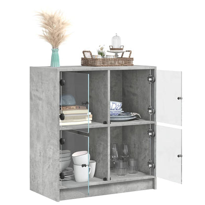 Side Cabinet with Glass Doors Concrete Grey 68x37x75.5 cm