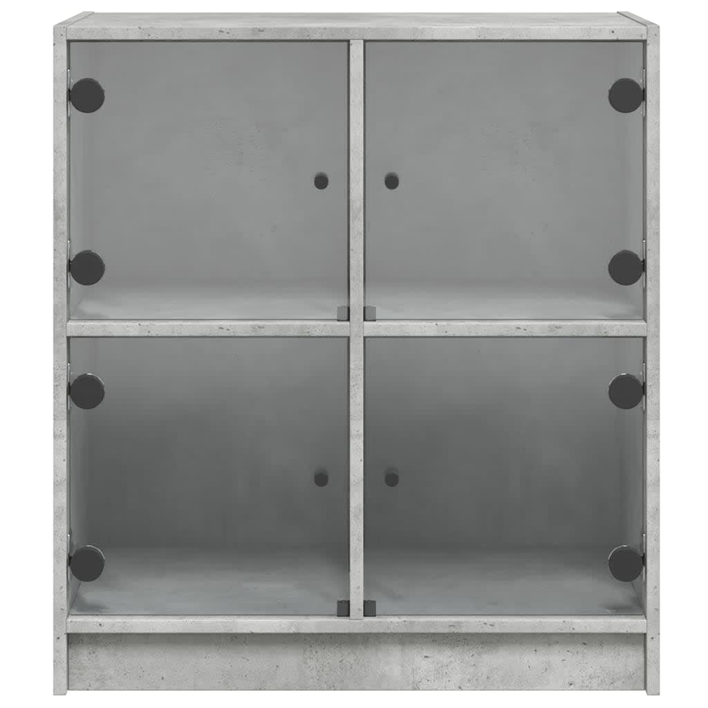 Side Cabinet with Glass Doors Concrete Grey 68x37x75.5 cm