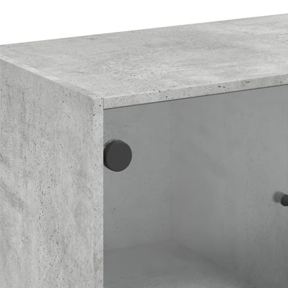 Side Cabinet with Glass Doors Concrete Grey 68x37x75.5 cm