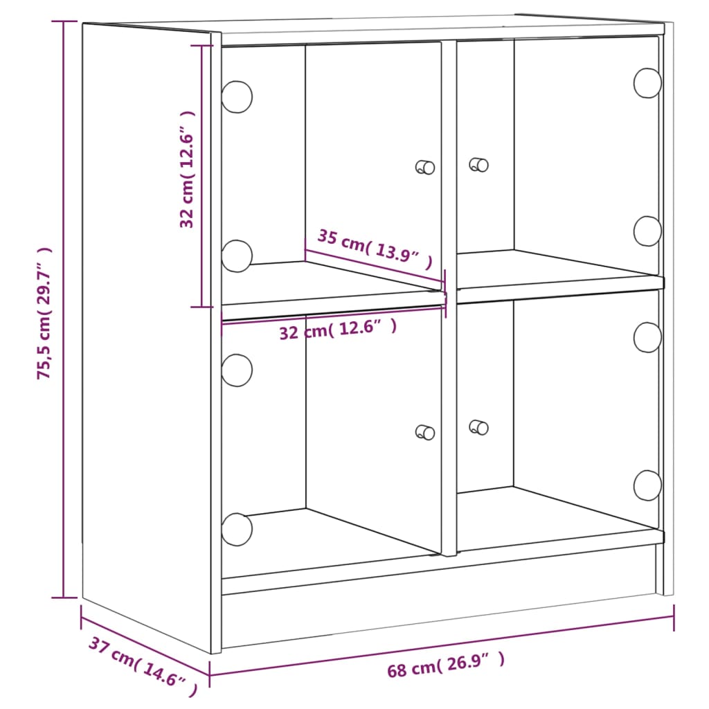 Side Cabinet with Glass Doors Concrete Grey 68x37x75.5 cm