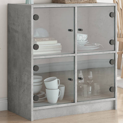 Side Cabinet with Glass Doors Concrete Grey 68x37x75.5 cm