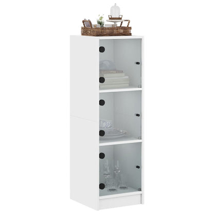 Highboard with Glass Doors White 35x37x109 cm