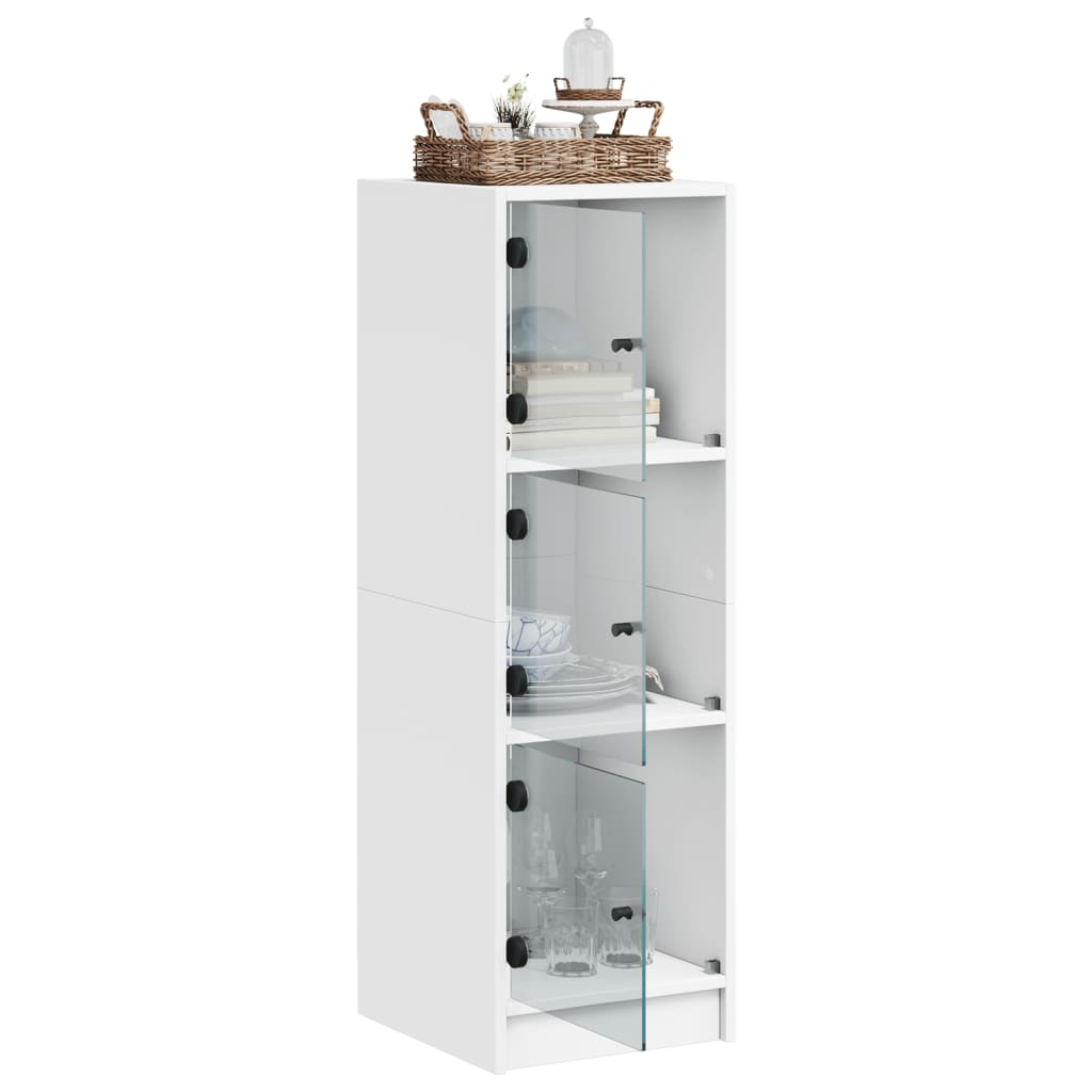 Highboard with Glass Doors White 35x37x109 cm