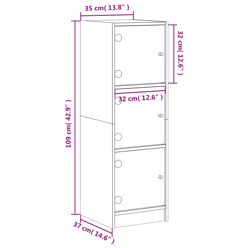 Highboard with Glass Doors White 35x37x109 cm