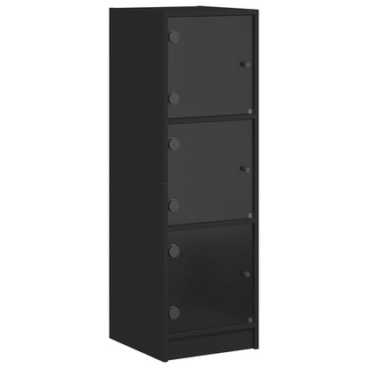 Highboard with Glass Doors Black 35x37x109 cm