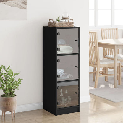 Highboard with Glass Doors Black 35x37x109 cm