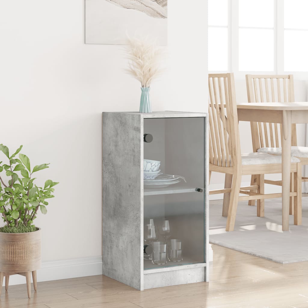 Side Cabinet with Glass Doors Concrete Grey 35x37x75.5 cm